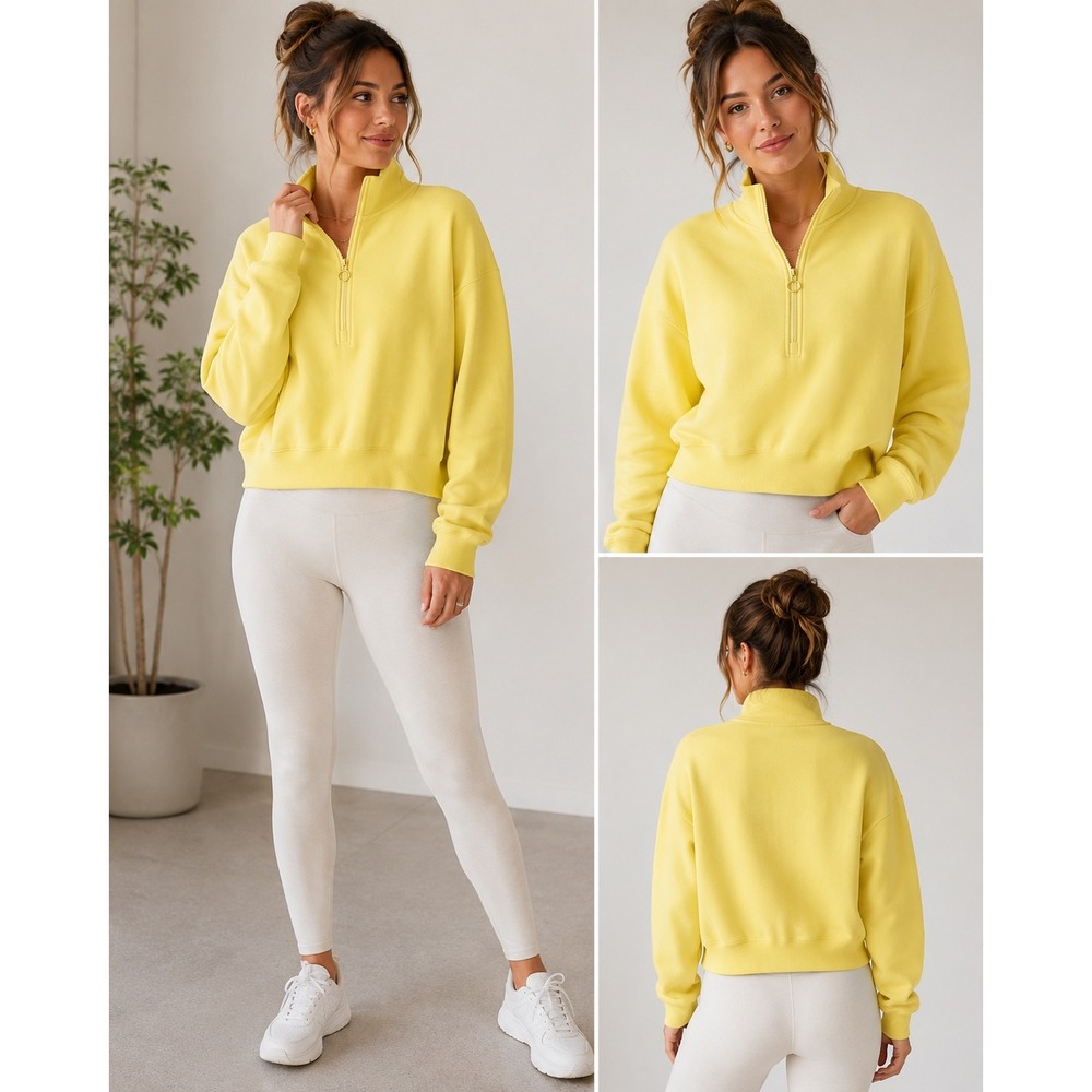 Fabletics Womens Yellow Quarter Zip Mock Neck Pullover Sweatshirt XS